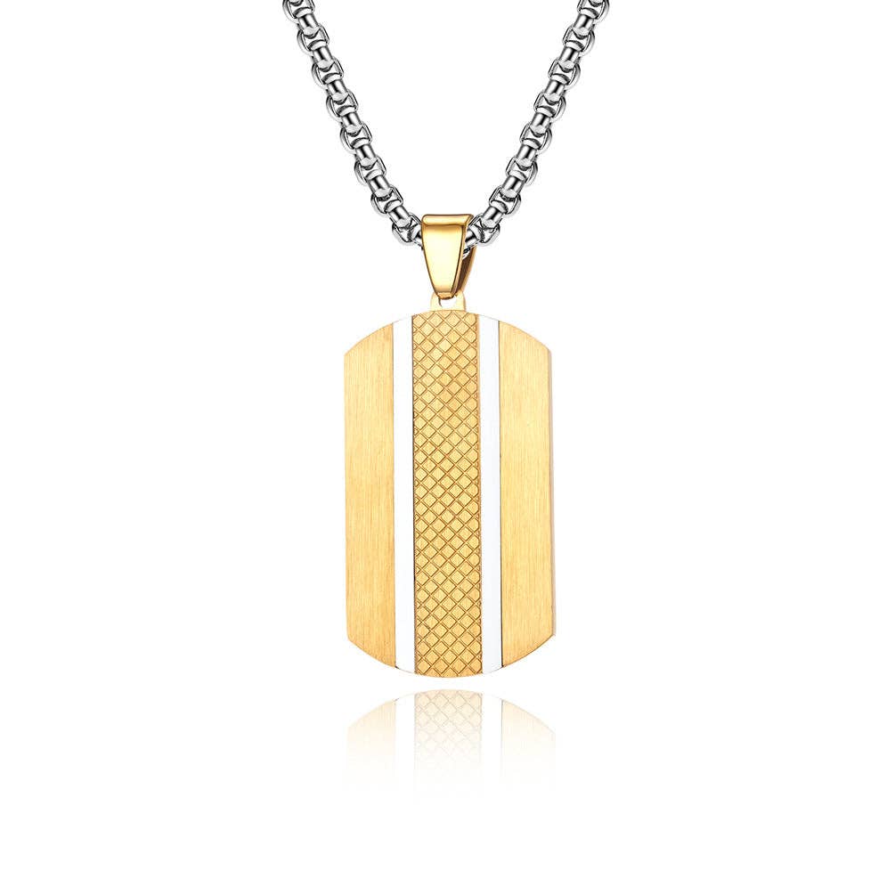 Checkered Dog Tag Pendant Necklace