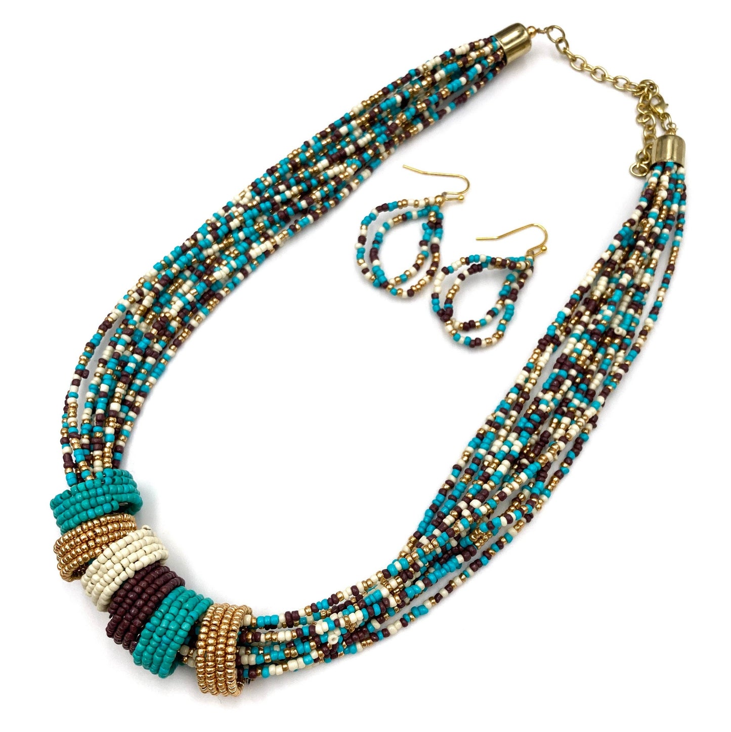 Southwestern Rings & Seed Beaded Necklace Set