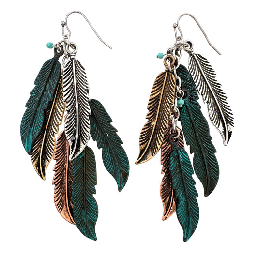 Feather Cluster Tricolor Earrings